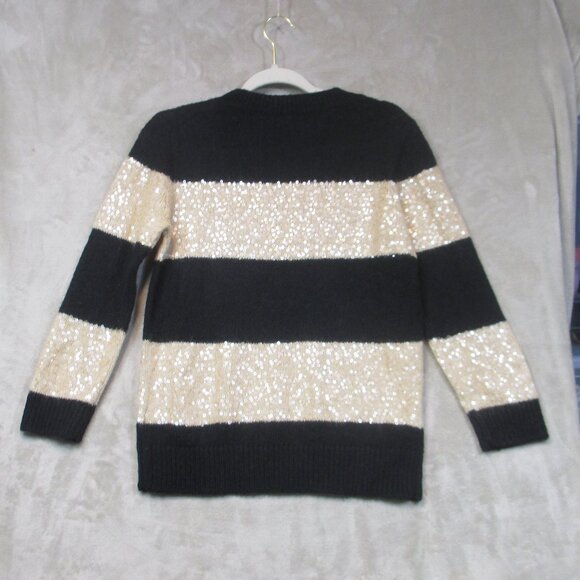 New J Crew Black Gold Stripe Crewneck Sweater Sequin Wool Mohair Blend Sweater M - Picture 3 of 9